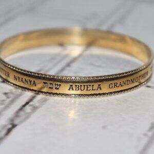 Gold bangle bracelet GRANDMA in different languages 2 7/8" wide